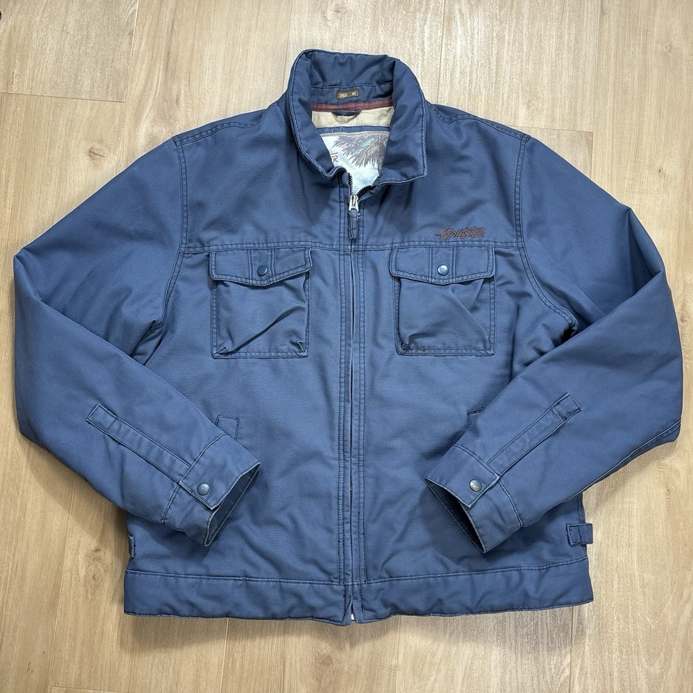 Hollister Mens XL Blue Jacket Full Zip Lined Coat Casual Surf Skater Y2K Quilted